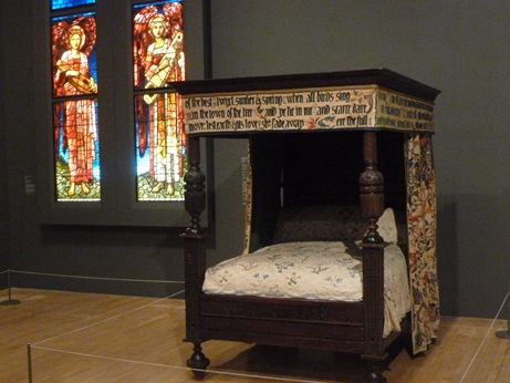 Installation shot of William Morris's Bed Courtesy Society of Antiquaries of London, and Kelmscott Manor 