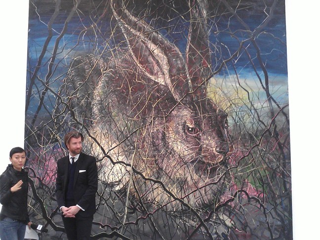 Installation shot of Zeng Fanzhi's version of Durer's hare