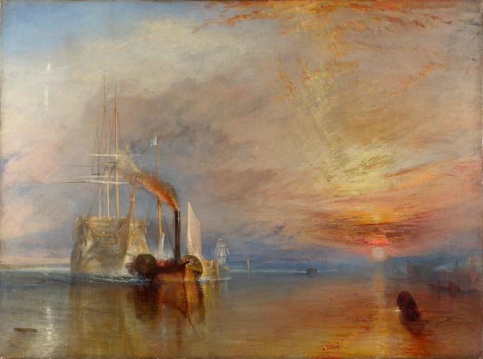 The Fighting Temeraire, tugged to her last Berth to be broken up, 1838 by J.M.W. Turner, 1839, oil on canvas © The National Gallery, London 